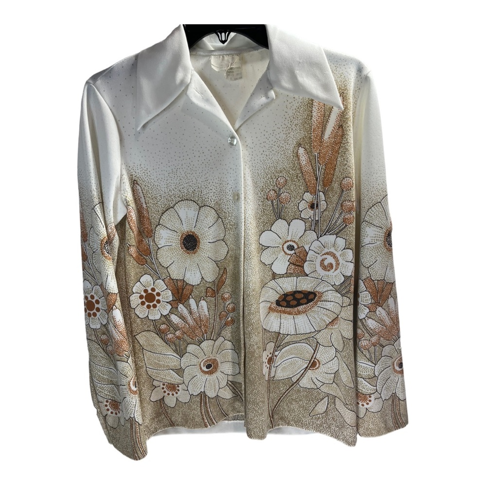 🌺HP🌺Vintage 1970’s Floral Polyester Button Down Dagger Collar Shirt